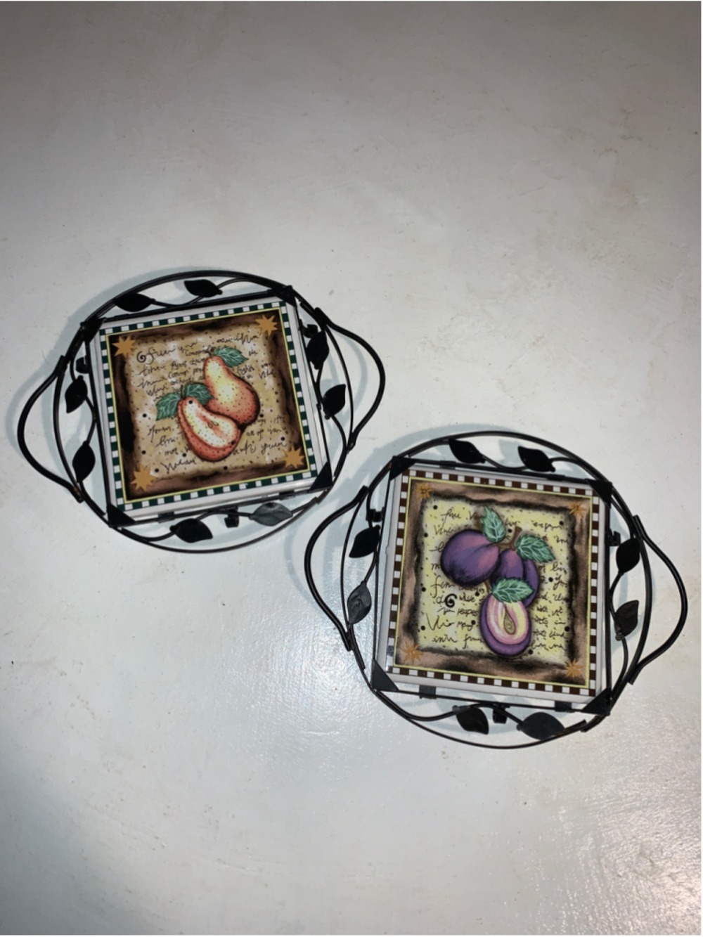 Unbranded Decorative Fruit Tile Trivet Set, One Size, Black and Beige